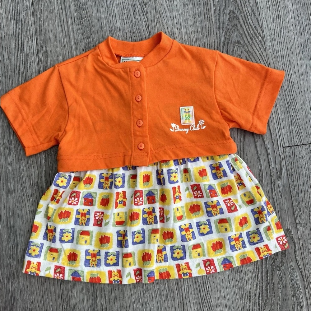 Vintage C.B. Kid Girls Orange Infant Dress Bunny Club 12 month